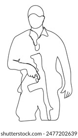 Police officer standing isolated on a white background in one Continuous line drawing art.