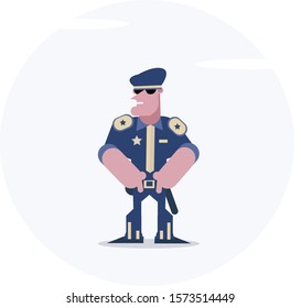 Police Officer in standing pose. Isolated flat design character.