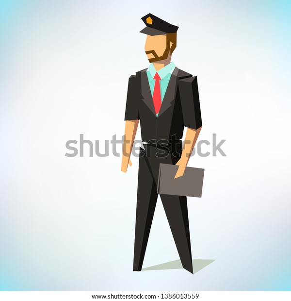 Police officer standing pose. Policeman officer\
avatar illustration. Character in uniform. Low poly. Vector flat\
illustration. Vector\
graphic.