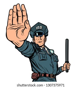police officer stop gesture. isolate on white background. Pop art retro vector illustration kitsch vintage