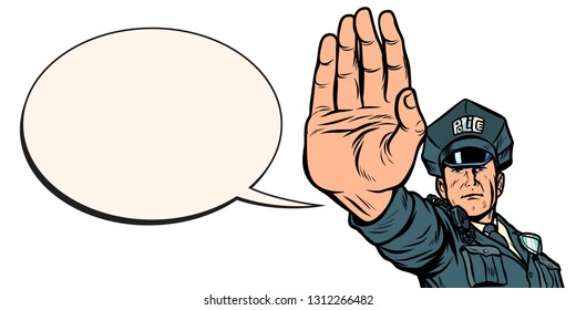 police officer stop gesture. isolate on white background. Pop art retro vector illustration kitsch vintage