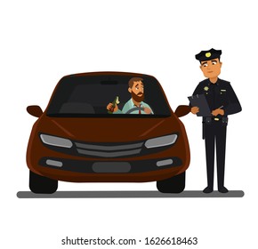 A police officer stopped a drunk driver. Drunk driver. Vector illustration.