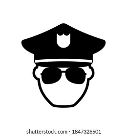 Police officer with sunglasses silhouette icon. Clipart image isolated on white background.