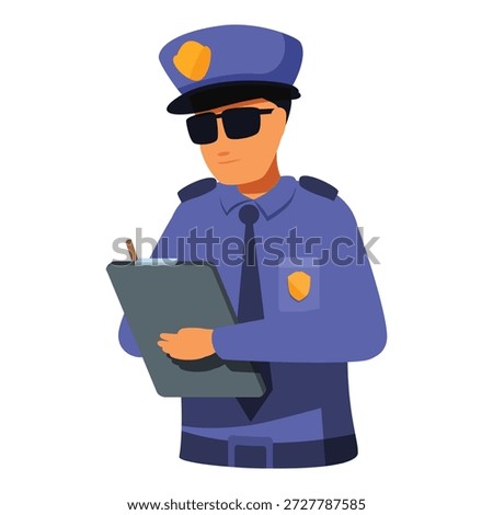 Police officer taking notes on a clipboard, performing his duties during an investigation or patrol