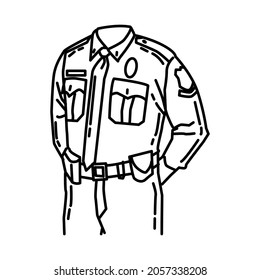 Police Officer Uniform Part of Police Equipment and Accessories Hand Drawn Icon Set Vector.