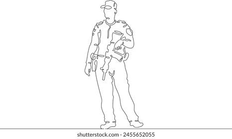 Police officer in uniform. Policemen on duty. Law enforcement.One continuous line . Line art. Minimal single line.White background. One line drawing. 