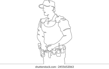 Police officer in uniform. Policemen on duty. Law enforcement.One continuous line . Line art. Minimal single line.White background. One line drawing. 