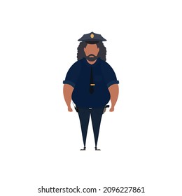 Police officer in uniform standing in front view. Profession people concept. Job at police station. Policeman vector character illustration isolated on white background.