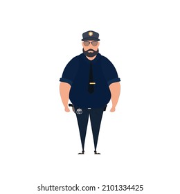 Police officer in uniform standing in front view. Profession people concept. Job at police station. Policeman vector character illustration isolated on white background.