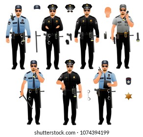 Police officer uniform. Vector design. Set isolated on white background