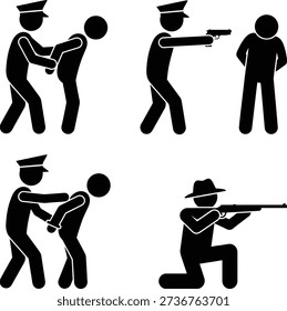 Police officer using various methods to apprehend and subdue suspects in different scenarios.