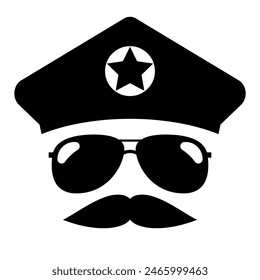 Police officer vector icon isolated on white background. Portrait of brave military person in armed uniform and sunglasses.