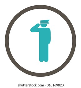 Police officer vector icon. This rounded flat symbol is drawn with grey and cyan colors on a white background.