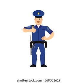 Police officer winks. Policeman thumbs up cheerful emotion
