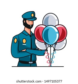 police officer worker with balloons helium labor day celebration
