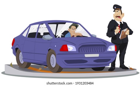 Police officer writing ticket. Traffic violation. Illustration concept for mobile website and internet development.