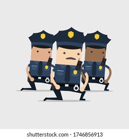 Police officers kneeling cartoon character.