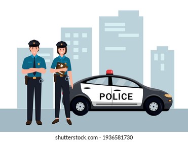 Police Officers Man Woman Uniform Standing Stock Vector (Royalty Free ...