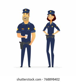 Police officers on duty - cartoon people characters illustration