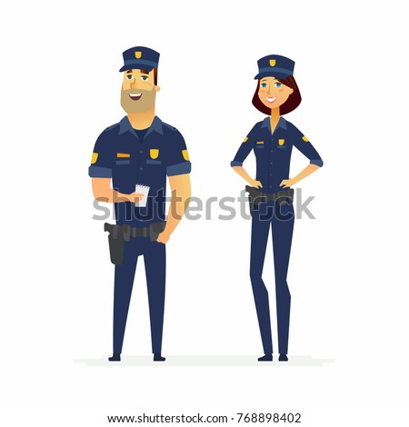 Police officers on duty - cartoon people characters illustration