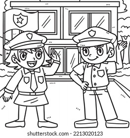 Police Officers Talking Coloring Page For Kids