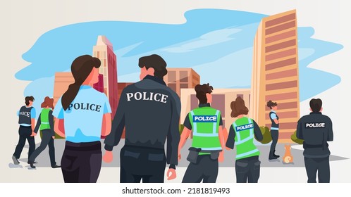 police officers team standing together policemen in uniform security authority justice law service concept