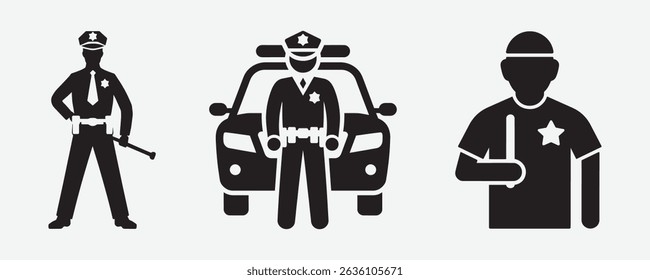 Police officers in various roles depicted in simple vector art.