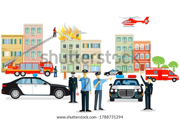 Police\
operation and fire service with\
ambulance