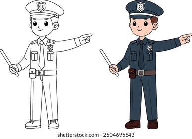 Police Outline Coloring Page. Labor Day Hand Drawn Clip art