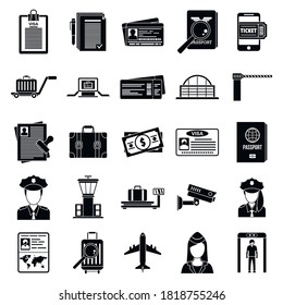 Police passport control icons set. Simple set of police passport control vector icons for web design on white background