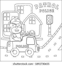 police patrol animal cartoon vector illustration vector cartoon, Cartoon isolated vector illustration, Creative vector Childish design for kids activity colouring book or page. 