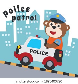 police patrol animal cartoon vector illustration. Creative vector childish background for fabric, textile, nursery wallpaper, poster, card, brochure. and other decoration.