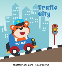 police patrol animal cartoon vector illustration. Creative vector childish background for fabric, textile, nursery wallpaper, poster, card, brochure. and other decoration.