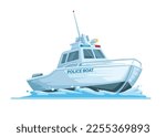 Police patrol boat ship cartoon illustration vector