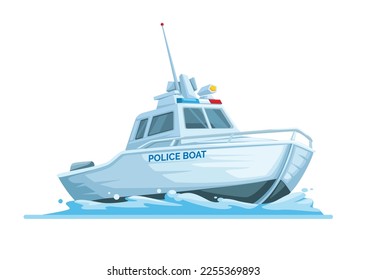 Police patrol boat ship cartoon illustration vector