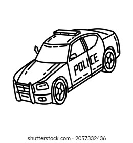 Police Patrol Car Part of Police Equipment and Accessories Hand Drawn Icon Set Vector.