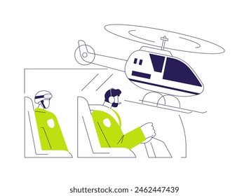 Police patrol helicopter abstract concept vector illustration. Man in blue in uniform drives the police patrol copter, emergency vehicle and pilot, industrial transport abstract metaphor.