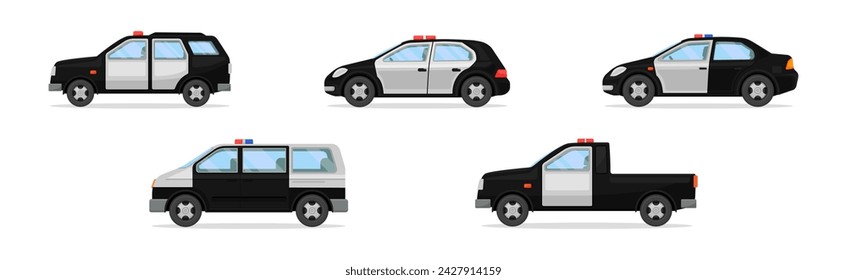 Police Patrol Vehicle with Car and Siren Vector Set