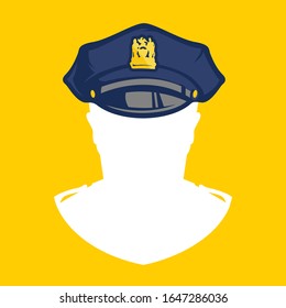 Police peaked cap with cockade vector illustration isolated on yellow background.