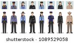 Police people concept. Set of different detailed illustration and avatars icons of SWAT officer, policeman, policewoman and sheriff in flat style on white background. Vector illustration.