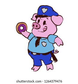 Police pig eating donut