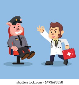 police pig is sick vector illustration design