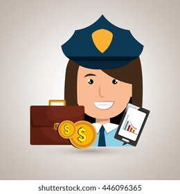 police with portfolio and coins isolated icon design, vector illustration  graphic 