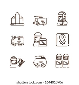 police and protest concept of icons set over white background, vector illustration