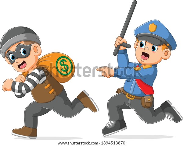 Police Pursue Catch Thief Holding Bag Stock Vector (Royalty Free ...