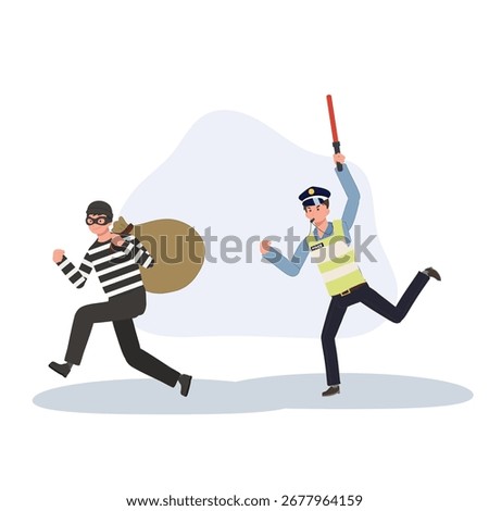 police pursuit chasing thief robber with money bag