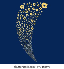 Police random fireworks stream. Vector illustration style is flat yellow iconic symbols on a blue background. Object fountain made from scattered symbols.