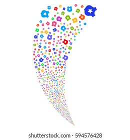 Police random fireworks stream. Vector illustration style is flat bright multicolored iconic symbols on a white background. Object fountain done from scattered design elements.