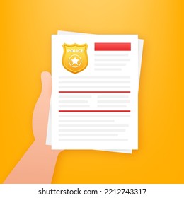 Police Report. Clipboard With Police Badge. Vector Stock Illustration.