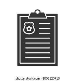 Police Report Glyph Icon. Parking Fine. Traffic Ticket. Silhouette Symbol. Negative Space. Vector Isolated Illustration